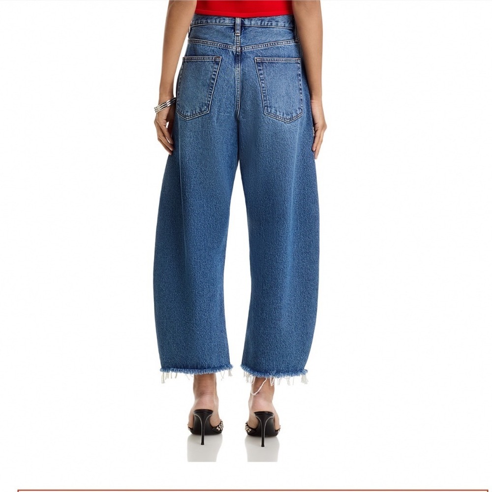 FRAME The Bubble High Rise Crop Barrel Leg Jeans Knock Out Blue Size 28 NEW - Picture 2 of 5